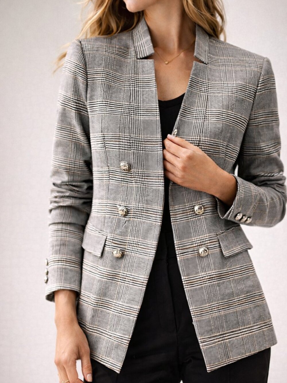 White House Black Market Glen Plaid Blazer Size 6 Tailored Double Button Chic